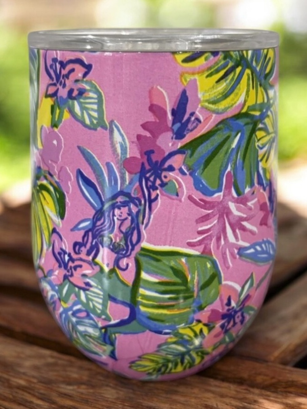 Lilly Pulitzer Stemless 12 oz Travel Wine Glass Tumbler Cup Mermaid in the Shade